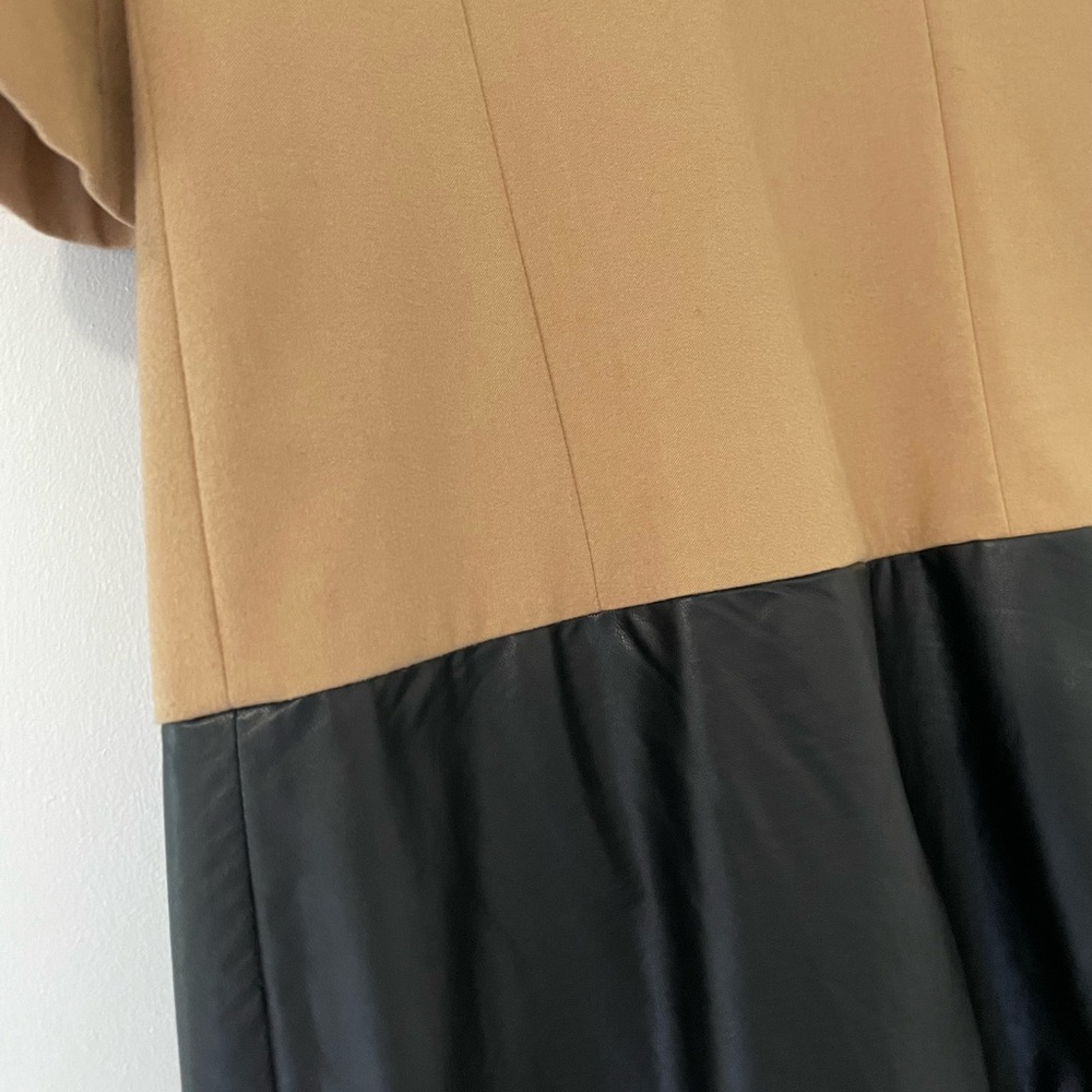 Zara Tan Wool and black Leather dress. - Picture 5 of 7